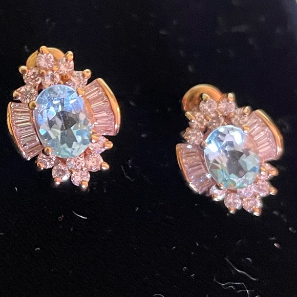 Elegant Gold and Blue Stone Earrings - Picture 1 of 7